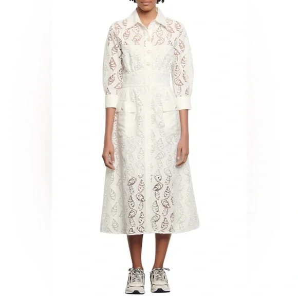 Sandro Button Up Lace Midi Dress - Picture 1 of 9